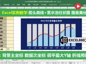 【视频教程】Excel多月销量走势图图表美化 蓄水池状柱状图+箭头折线