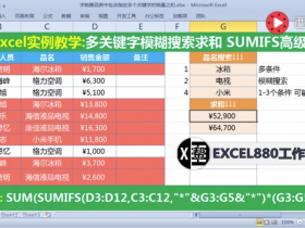 【视频教程】Excel求销售品类中指定多个关键字的销量和 多条件模糊匹配求和 多条件并列关系求和 或者