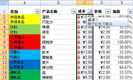 使用图例按颜色进行排序和筛选的数据