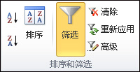 “数据”选项卡上的“排序和筛选”组